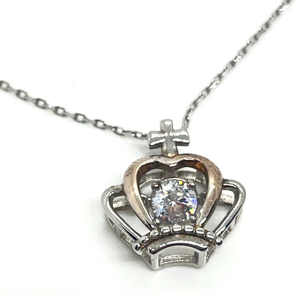 STERLING CROWN NECKLACE Aphrodite's CZ Pendant Gold Wash 925 Adjustable